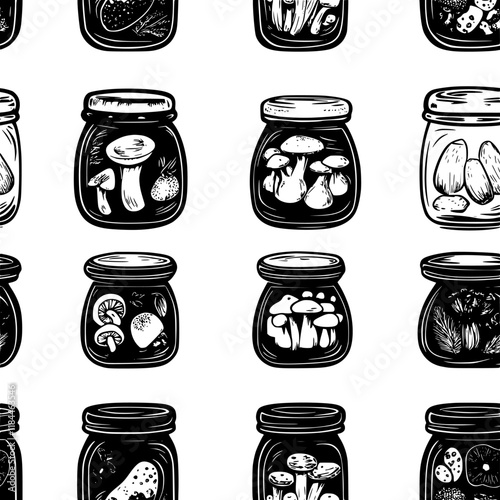 Pickled Mushrooms tiled design, Pickled Mushrooms repeating background illustration