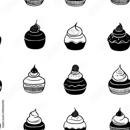 Collection of Profiteroles continuous icon pattern, Profiteroles vectorized artwork