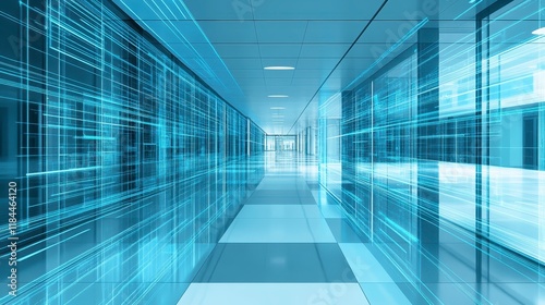 Futuristic Digital Corridor Abstract Technology Network Data Stream Blue Lines Modern Architecture