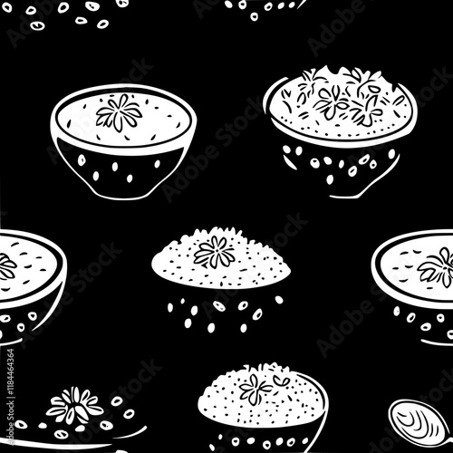 Collection of Rice pudding icons, Rice pudding vectorized seamless pattern
