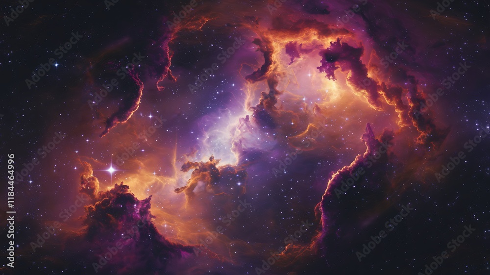 Obraz premium A breathtaking cosmic scene showcasing a vibrant nebula filled with stars and colorful clouds of gas and dust