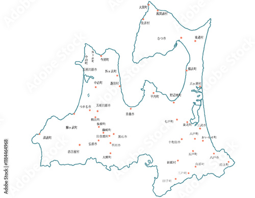 青森県　地図　白　斑点　イラスト