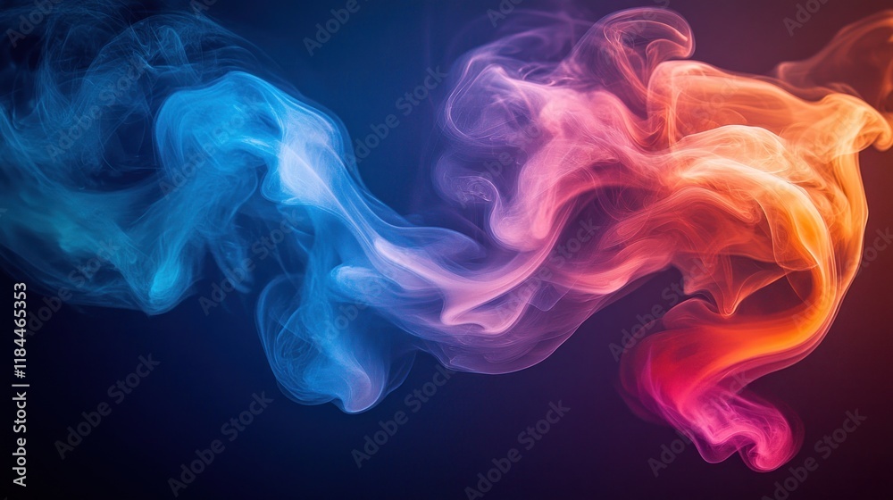 Abstract colorful smoke swirls on dark background. Abstract colorful smoke swirls on dark background.