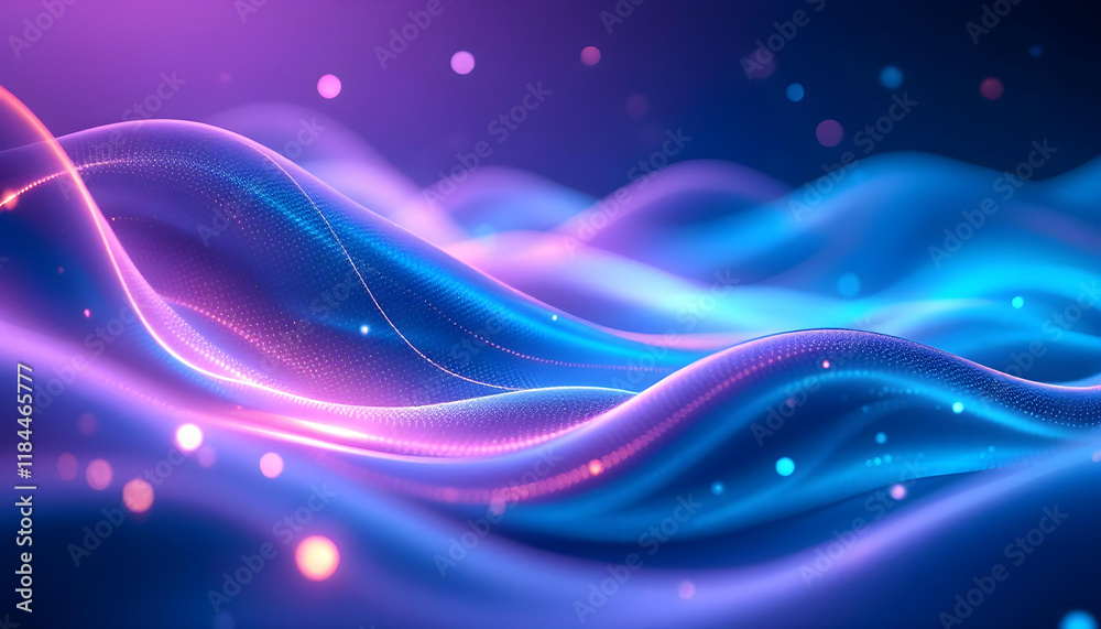 Cool blue and purple abstract background with glowing waves. Shiny moving lines design element. Futuristic technology concept. Dark abstract background with glowing wave. Shiny moving lines design