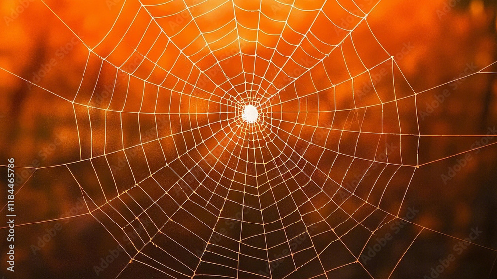 Obraz premium Spider web on orange Background....