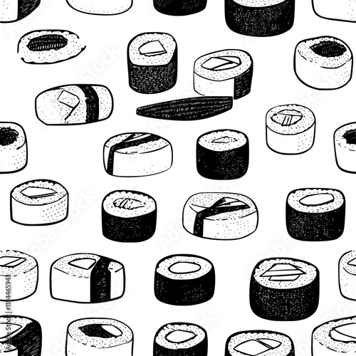 Collection of Sushi Rolls digital art, Sushi Rolls vector graphic, repetitive pattern