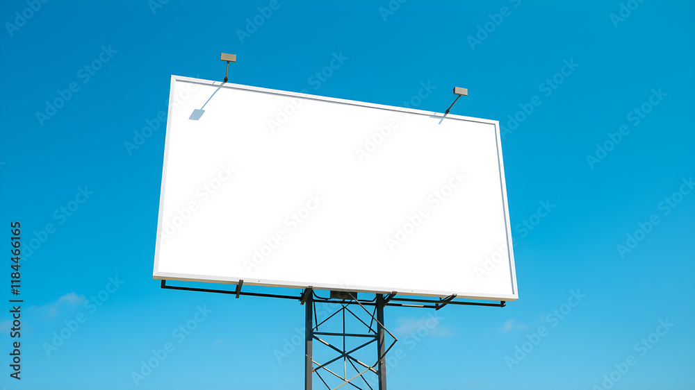 Blank billboard mockup on blue sky background for new advertisement. Generative AI Blank billboard mockup on blue sky background for new advertisement. Generative AI