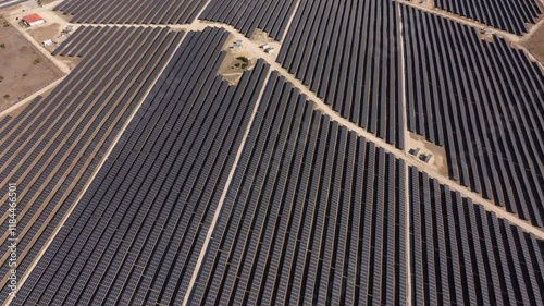 Aerial view of a solar farm with numerous solar panels, Cavdir, Turkey. photo