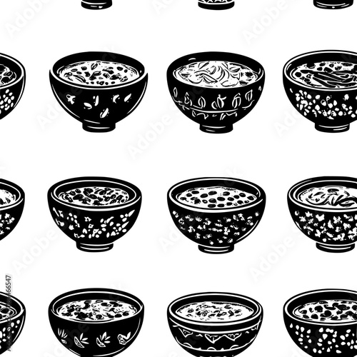 Collection of Vegan Lentil Curry icons, Vegan Lentil Curry illustration art, seamless pattern