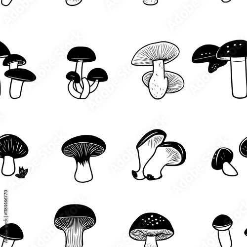 Collection of Wild Mushroom Risotto icons, Wild Mushroom Risotto illustration art, seamless pattern