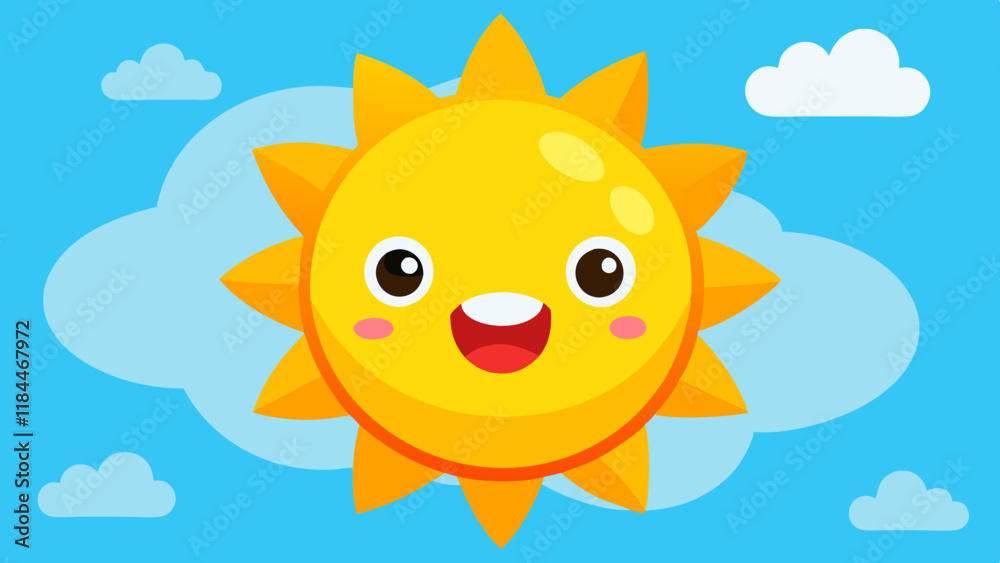 Cute Smiling Sun Character in Kawaii Style with Bright Yellow Rays – Fun Sunny Illustration Cute Smiling Sun Character in Kawaii Style with Bright Yellow Rays – Fun Sunny Illustration