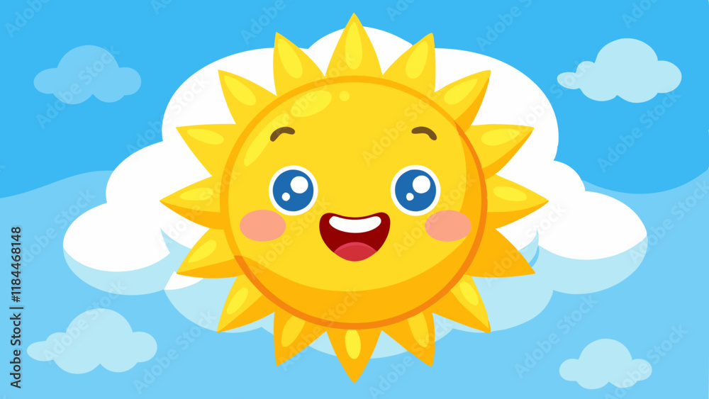 Cute Smiling Sun Character in Kawaii Style with Bright Yellow Rays – Fun Sunny Illustration Cute Smiling Sun Character in Kawaii Style with Bright Yellow Rays – Fun Sunny Illustration