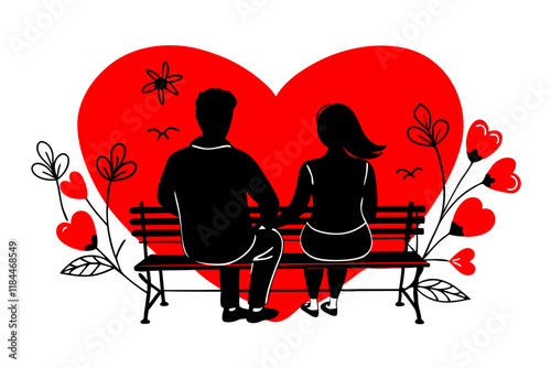  valentine day a couple sitting a park bench vector design