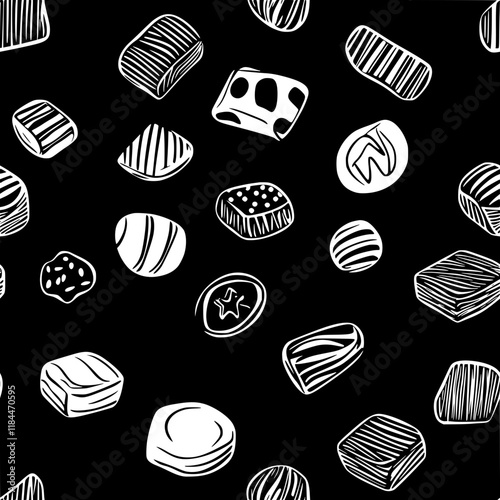 Collection of Caramel chews icons, Caramel chews vectorized seamless pattern
