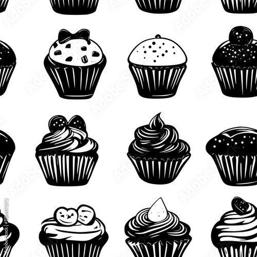 Collection of Chocolate Muffin continuous icon pattern, Chocolate Muffin vectorized artwork