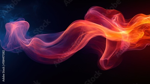 Abstract flowing red and blue smoke wave on black background.