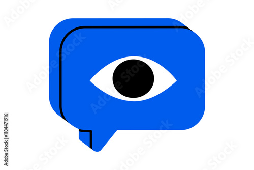 Hand drawn cute illustration of speech bubble with eye. Flat vector views number message doodle. Online notification. Social media popularity icon. Audience engagement. Follower reaction. Isolated.