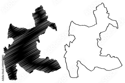 Three Rivers Non-metropolitan district (United Kingdom of Great Britain and Northern Ireland, ceremonial county Hertfordshire or Herts, England) map vector illustration, scribble sketch map