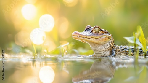 A Close up of an Alligator Sitting in the Water - Generative AI