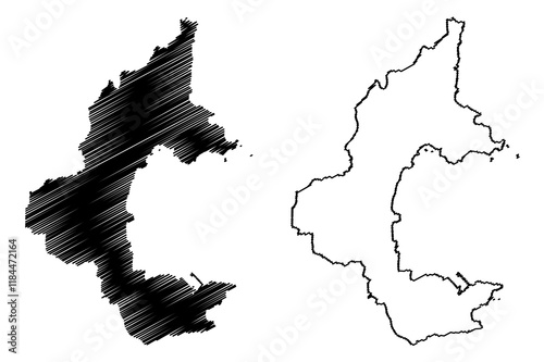 Torbay Borough and unitary authority (United Kingdom of Great Britain and Northern Ireland, ceremonial county Devon or Devonshire, England) map vector illustration, scribble sketch map