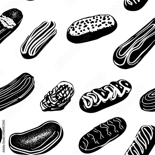 Eclairs tiled design, Eclairs repeating background illustration