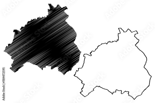Metropolitan borough of Walsall (United Kingdom of Great Britain and Northern Ireland, Metropolitan and ceremonial county West Midlands, England) map vector illustration, scribble sketch map