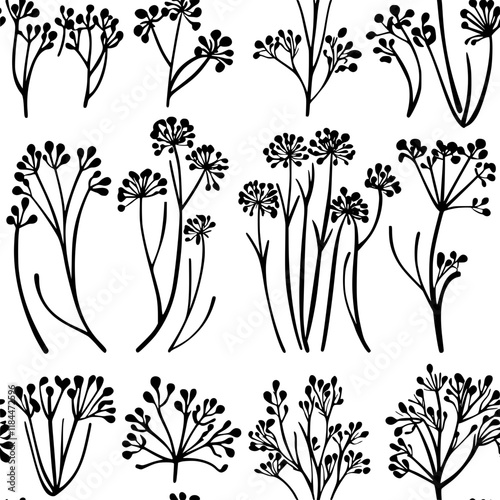 Fennel Fronds tiled design, Fennel Fronds repeating background illustration