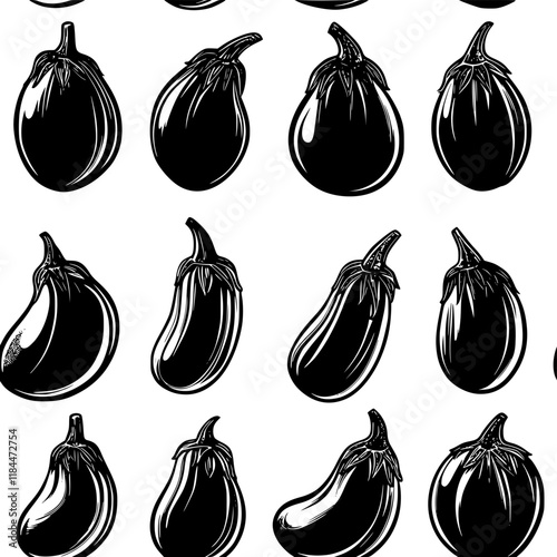 Collection of Flash Fried Eggplant continuous icon pattern, Flash Fried Eggplant vectorized artwork