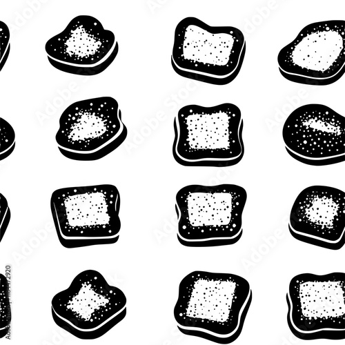 Collection of French toast with powdered sugar icons, French toast with powdered sugar vectorized seamless pattern