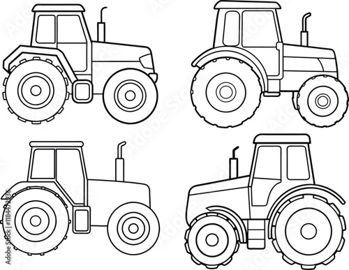 Vector Illustration of Isolated Tractor Outline.