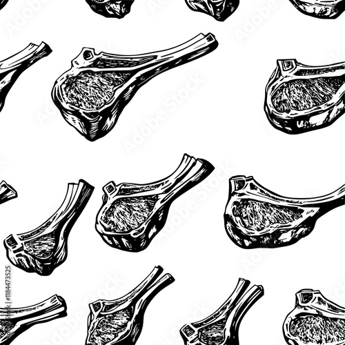 Collection of Grilled lamb chops icons, Grilled lamb chops vectorized seamless pattern