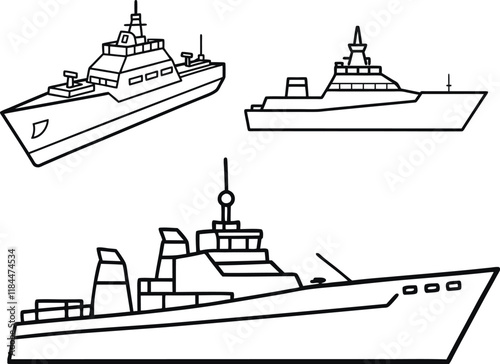 Vector Illustration of Isolated Warship Outline.