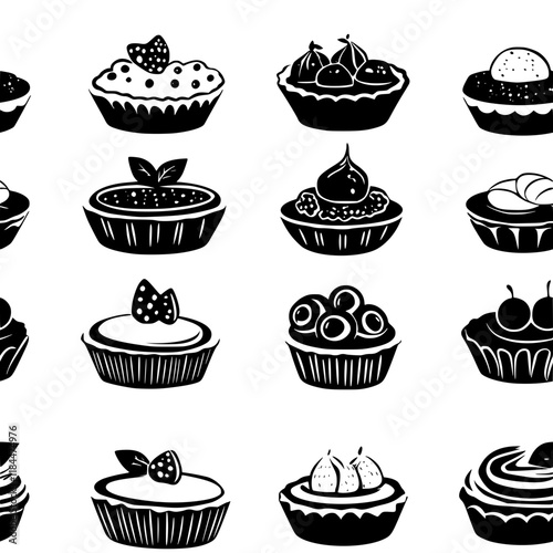Collection of Mini tarts continuous icon pattern, Mini tarts vectorized artwork
