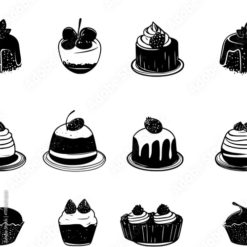 Collection of Puddings digital art, Puddings vector graphic, repetitive pattern