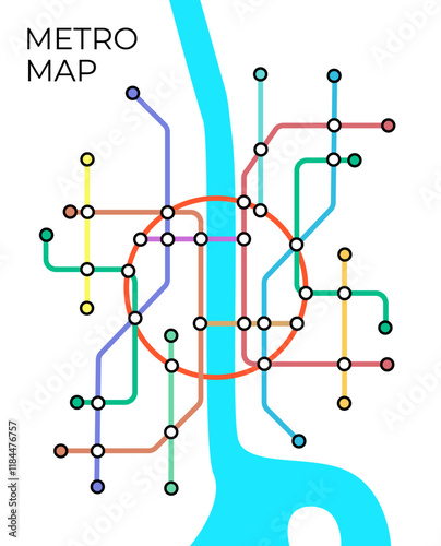 Metro stations and plan of subway with. Fictional metro map of underground. Layout of public passenger transport. Vector