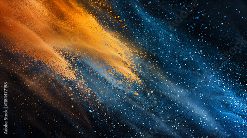 Grainy blue orange black background, abstract color gradient wave shape noise texture poster header banner wallpaper cover design