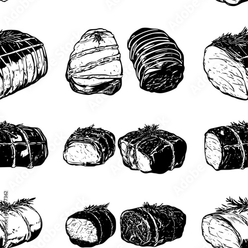 Collection of Roasted pork loin icons, Roasted pork loin illustration art, seamless pattern
