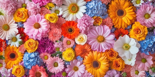 A vibrant background filled with an array of colorful flowers, showcasing the beauty of nature with an abundance of colorful flowers in full bloom, creating a stunning visual appeal.