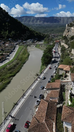 View of the Osumi River in Berat Albania
