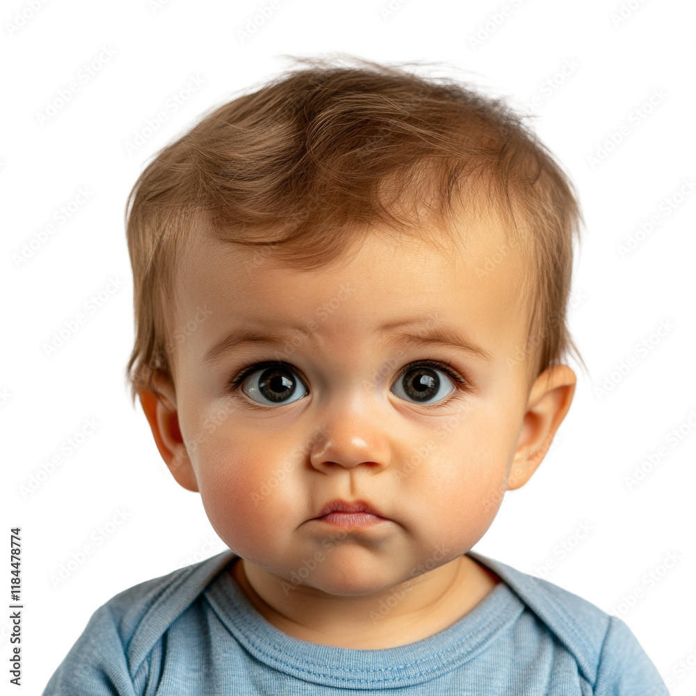 Cute baby with curious expression, white isolate background Cute baby with curious expression, white isolate background