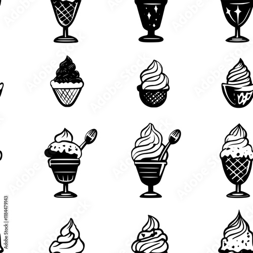 Collection of Vanilla ice cream vector icons, Vanilla ice cream vector art pattern