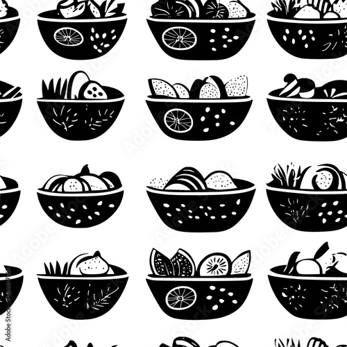Collection of Vegan Buddha Bowl vector icons, Vegan Buddha Bowl vector art pattern