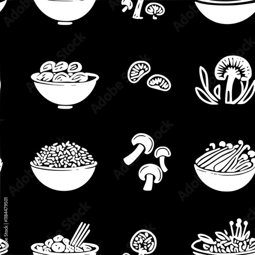 Collection of Wild Mushroom Risotto vector icons, Wild Mushroom Risotto vector art pattern