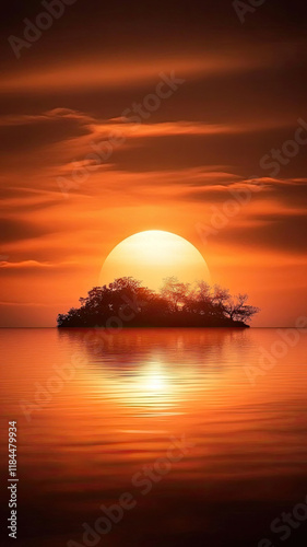 Wallpaper Mural Stunning sunset over tranquil water with silhouetted island and trees Torontodigital.ca