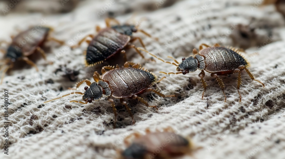 Bed Bugs on Fabric Close-Up Macro Photography of Infestation Bed Bugs on Fabric Close-Up Macro Photography of Infestation