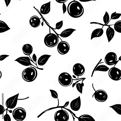 Bilberries tiled design, Bilberries repeating background illustration
