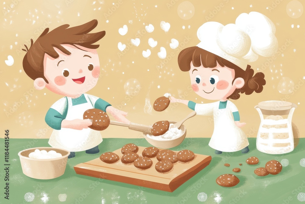 Parent and child joyfully cooking together while learning baking skills in a creative and playful kitchen environment filled with love and fun. Parent and child joyfully cooking together while learning baking skills in a creative and playful kitchen environment filled with love and fun.