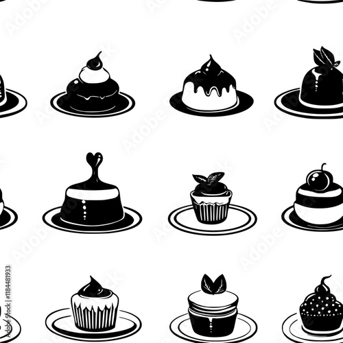 Collection of Caramel custard continuous icon pattern, Caramel custard vectorized artwork