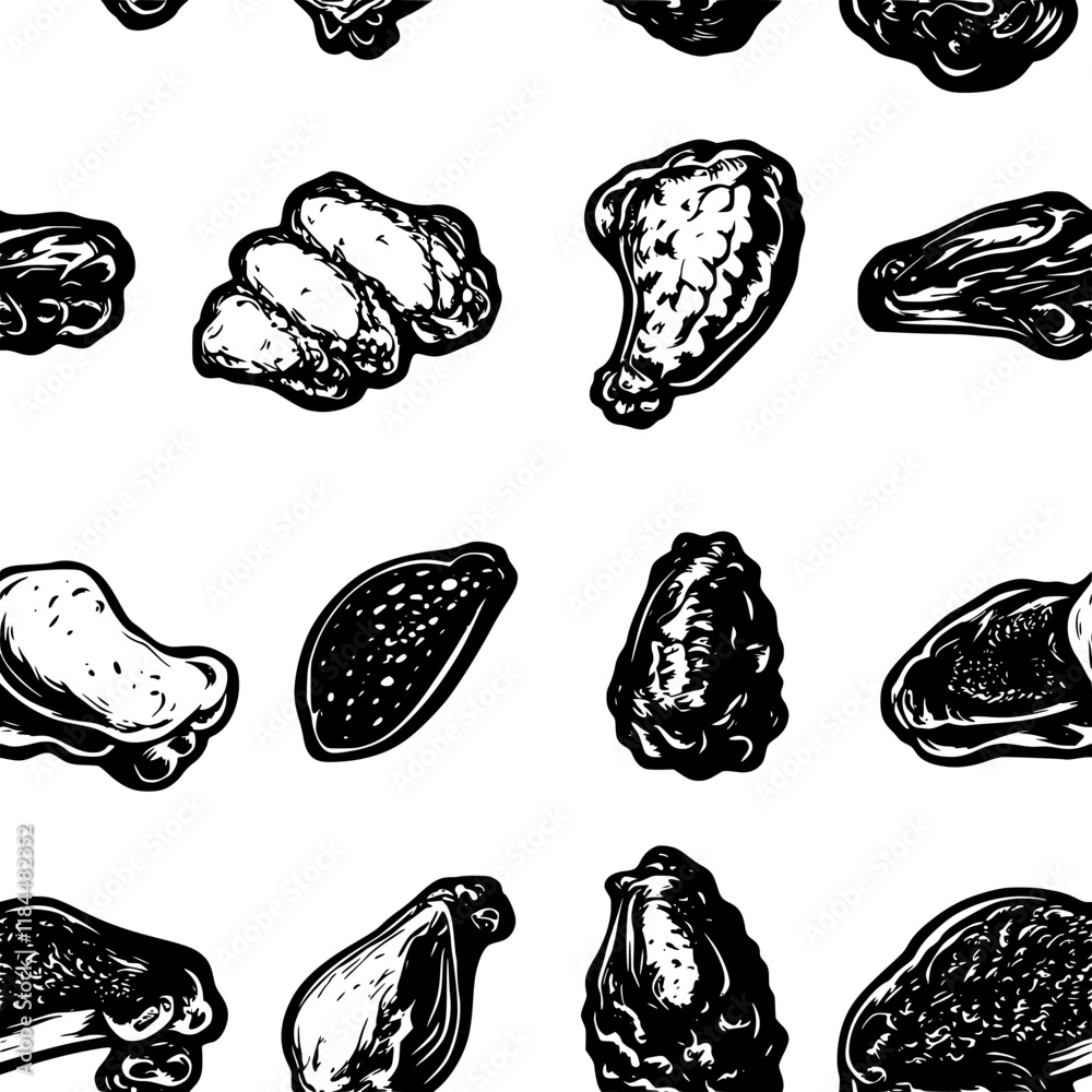 Collection of Chicken Wings continuous icon pattern, Chicken Wings vectorized artwork Collection of Chicken Wings continuous icon pattern, Chicken Wings vectorized artwork