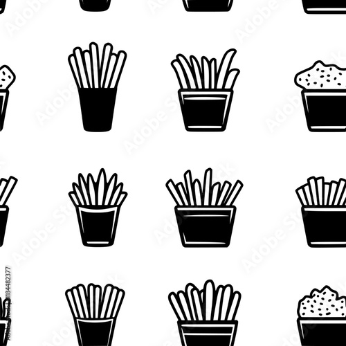 Collection of Chili Cheese Fries icons, Chili Cheese Fries vectorized seamless pattern